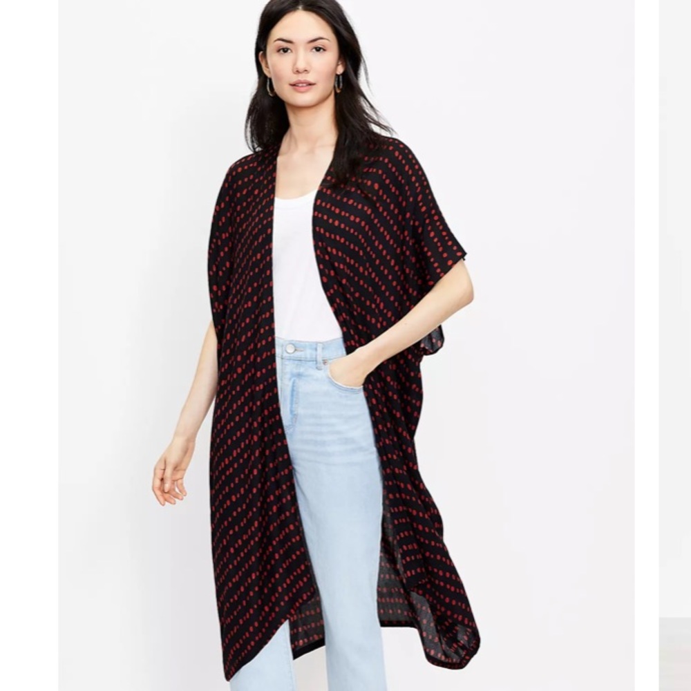 NWT LOFT Women's Pearl Print Long‎ Kimono - Black/Red